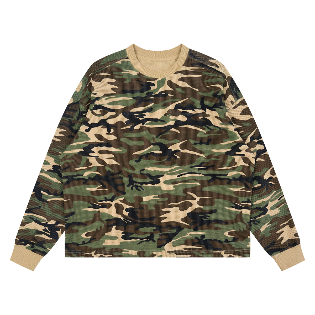 Waffle Knit Boxy Long Sleeve Tee